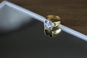 Master Mason Blue Lodge Ring - Solid Gold With Blue Enamel