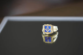 Master Mason Blue Lodge Ring - Solid Gold & Blue Enamel Swivel