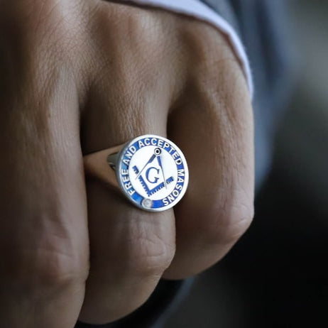 Master Mason Blue Lodge Ring - Silver Blue Enamel