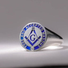 Master Mason Blue Lodge Ring - Silver Blue Enamel
