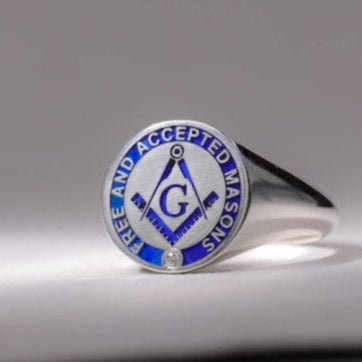 Master Mason Blue Lodge Ring - Silver Blue Enamel