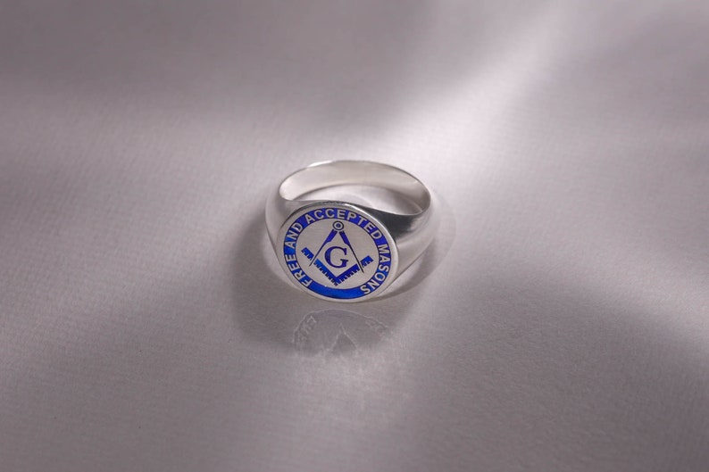 Master Mason Blue Lodge Ring - Silver Blue Enamel