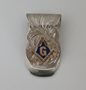 Master Mason Blue Lodge Money Clip - Nickel Gold Tones & Blue Square & Compass G