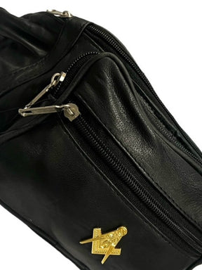 Master Mason Blue Lodge Waist Bag - Genuine Leather 24k Gold Clad Emblem