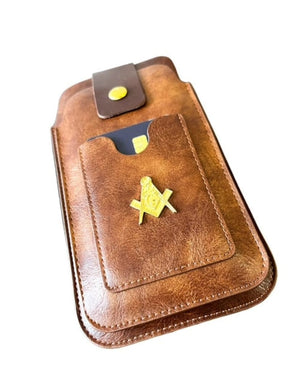 Master Mason Blue Lodge Phone Case - Leather Brown Luxury Belt Loop Card Holder