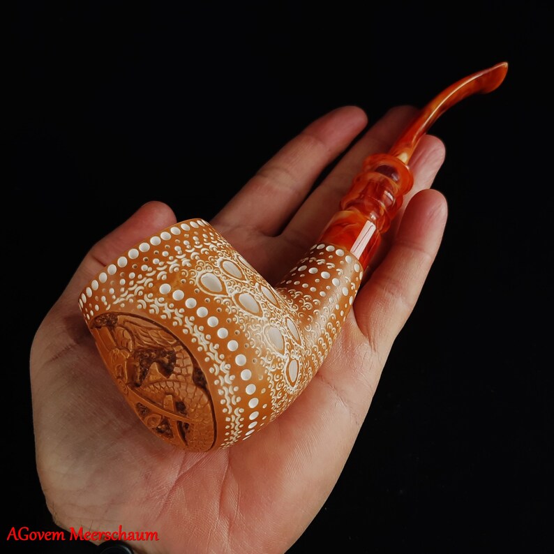 Master Mason Blue Lodge Meerschaum Pipe -  With Fitter Case & Pipe Tamper - Bricks Masons