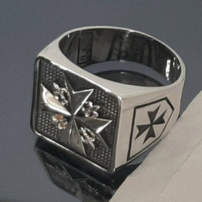 Order Of Malta Ring - Sterling silver Cross-Free Mason ring