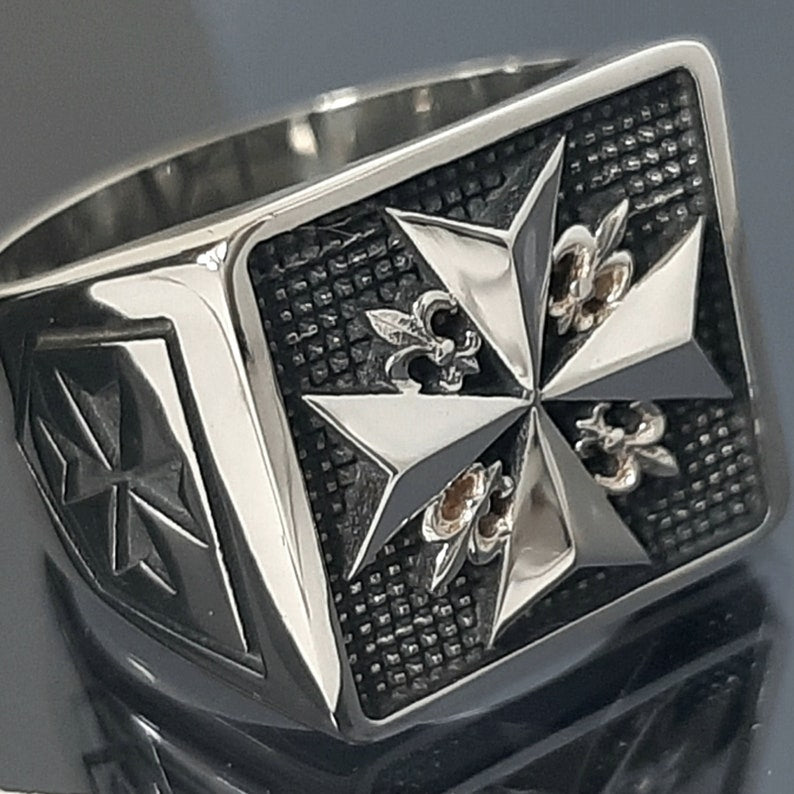 Order Of Malta Ring - Sterling silver Cross-Free Mason ring