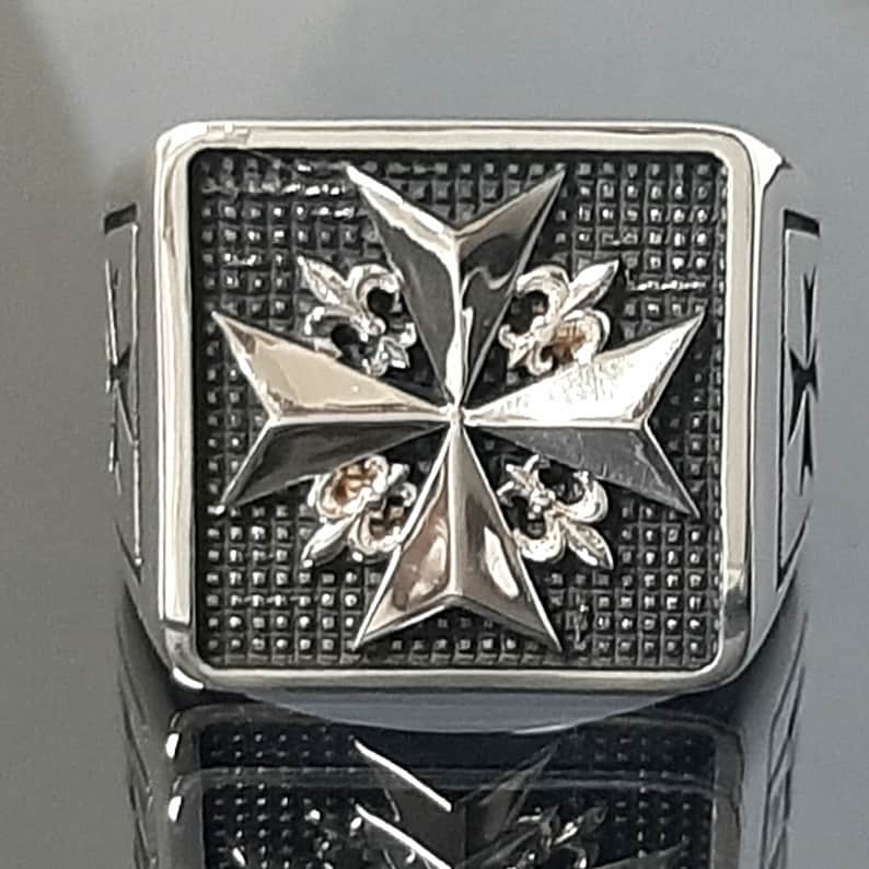 Order Of Malta Ring - Sterling silver Cross-Free Mason ring