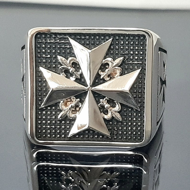 Order Of Malta Ring - Sterling silver Cross-Free Mason ring