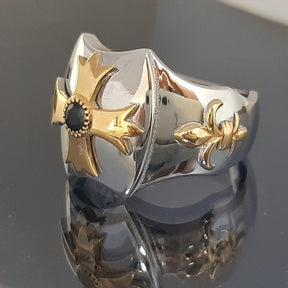 Order Of Malta Ring - Gold & Blue green Sapphire