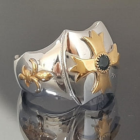 Order Of Malta Ring - Gold & Blue green Sapphire
