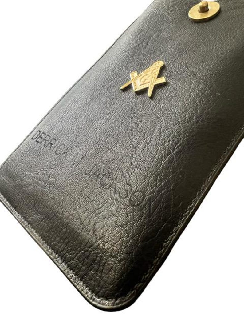 Master Mason Blue Lodge Phone Case - Leather Black case Engraved Belt Loop - Bricks Masons