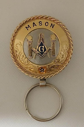 Master Mason Blue Lodge Keychain - Handcrafted Square & Compass G with Double Columns