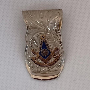 Past Master Blue Lodge Money Clip - Nickel Gold & Blue Square & Compass