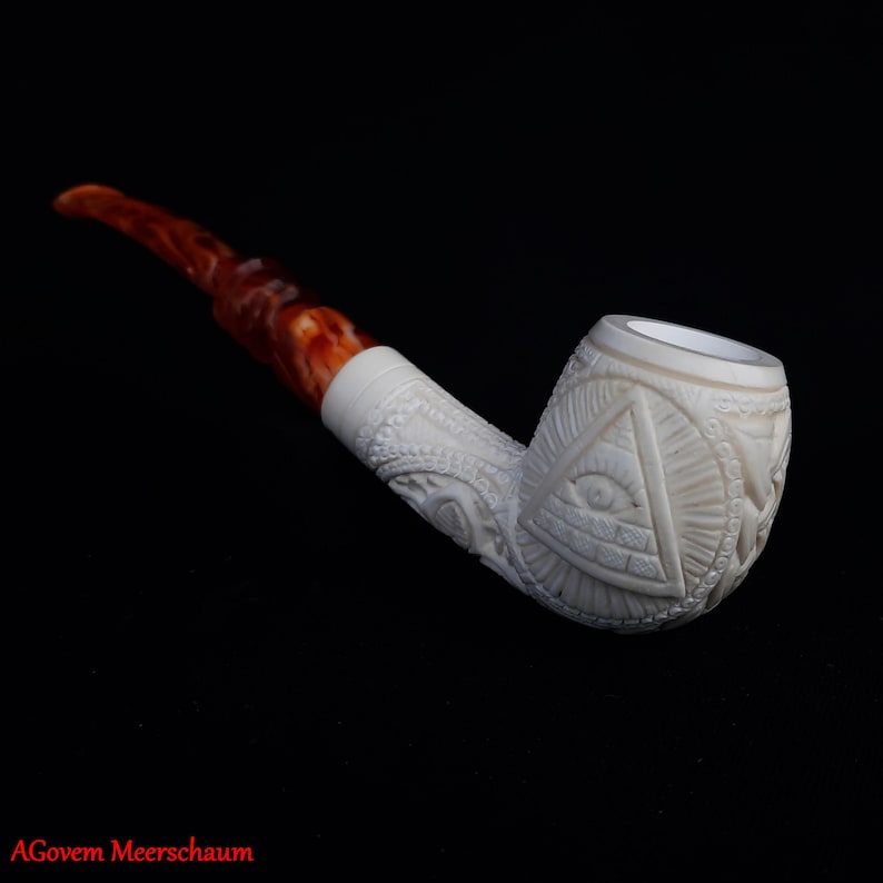 Master Mason Blue Lodge Meerschaum Pipe - Natural Bee wax Square & Compass G