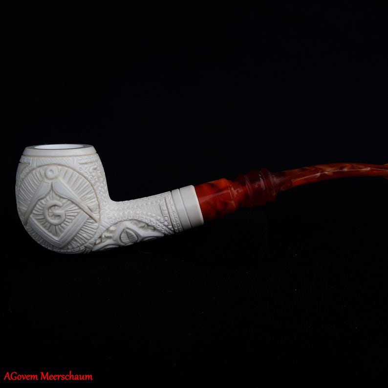 Master Mason Blue Lodge Meerschaum Pipe - Natural Bee wax Square & Compass G