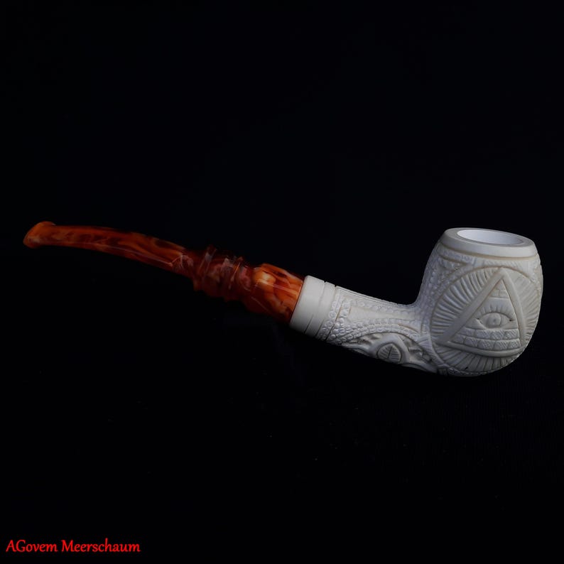 Master Mason Blue Lodge Meerschaum Pipe - Natural Bee wax Square & Compass G