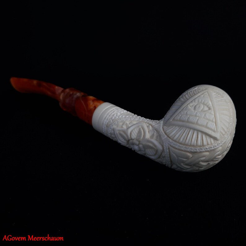 Master Mason Blue Lodge Meerschaum Pipe - Natural Bee wax Square & Compass G