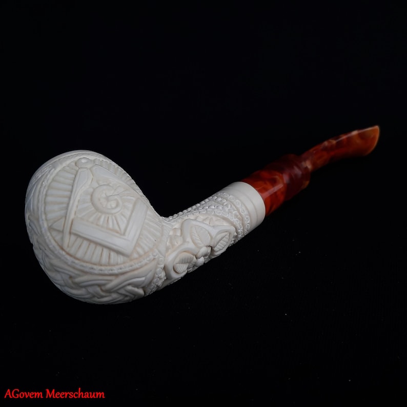 Master Mason Blue Lodge Meerschaum Pipe - Natural Bee wax Square & Compass G