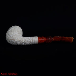 Master Mason Blue Lodge Meerschaum Pipe - Natural Bee wax Square & Compass G