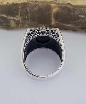 Master Mason Blue Lodge Ring - Handmade Sterling Silver Onyx - Bricks Masons