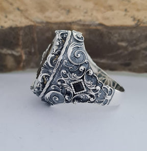 Master Mason Blue Lodge Ring - Handmade Sterling Silver Mother of Pearl - Bricks Masons