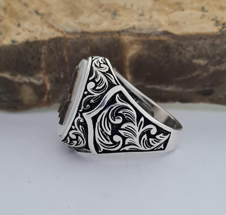 Master Mason Blue Lodge Ring - Handmade Sterling Silver Mother of Pearl - Bricks Masons