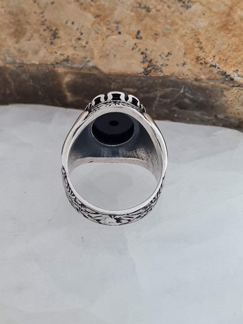 Master Mason Blue Lodge Ring - Black Onyx Freemason Symbol - Bricks Masons