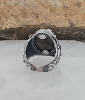 Sterling Silver Knights Templar Ring with Labradorite – In Hoc Signo Vinces Cross - Bricks Masons