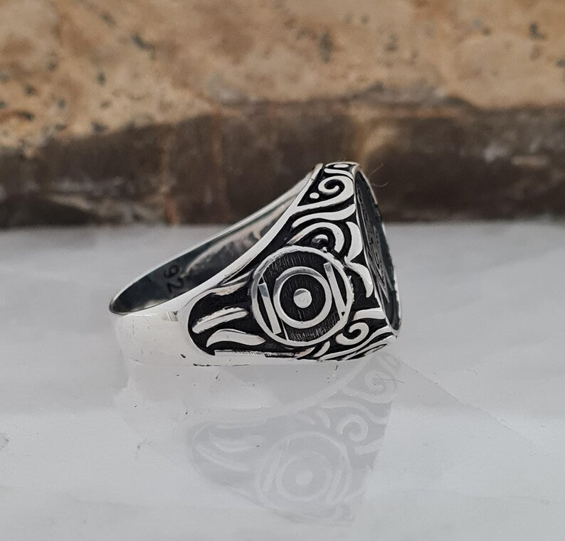 Master Mason Blue Lodge Ring - Handmade Sterling Silver & Black - Bricks Masons