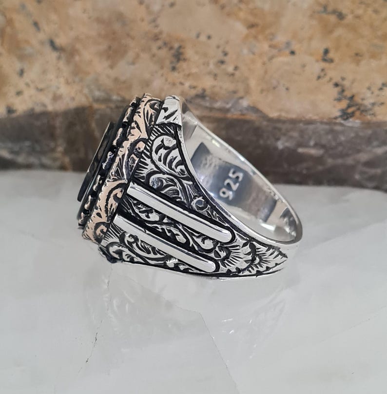Master Mason Blue Lodge Ring - Handmade Sterling Silver Onyx Masonic - Bricks Masons
