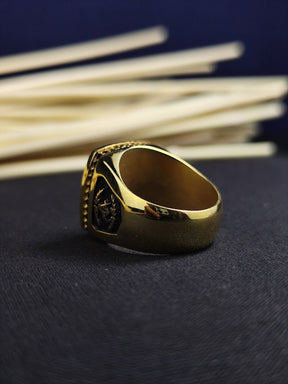 Master Mason Blue Lodge Ring - Gold & Black Square & Compass G With Wreath - Bricks Masons