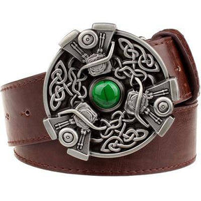 Knights Templar Belt - Celtic Knot Green Gem Black/Brown/White - Bricks Masons