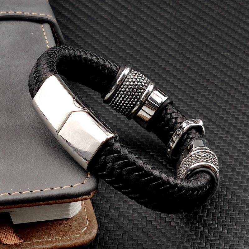 Knights Templar Bracelet - Magnetic Cross (Black/Brown) - Bricks Masons