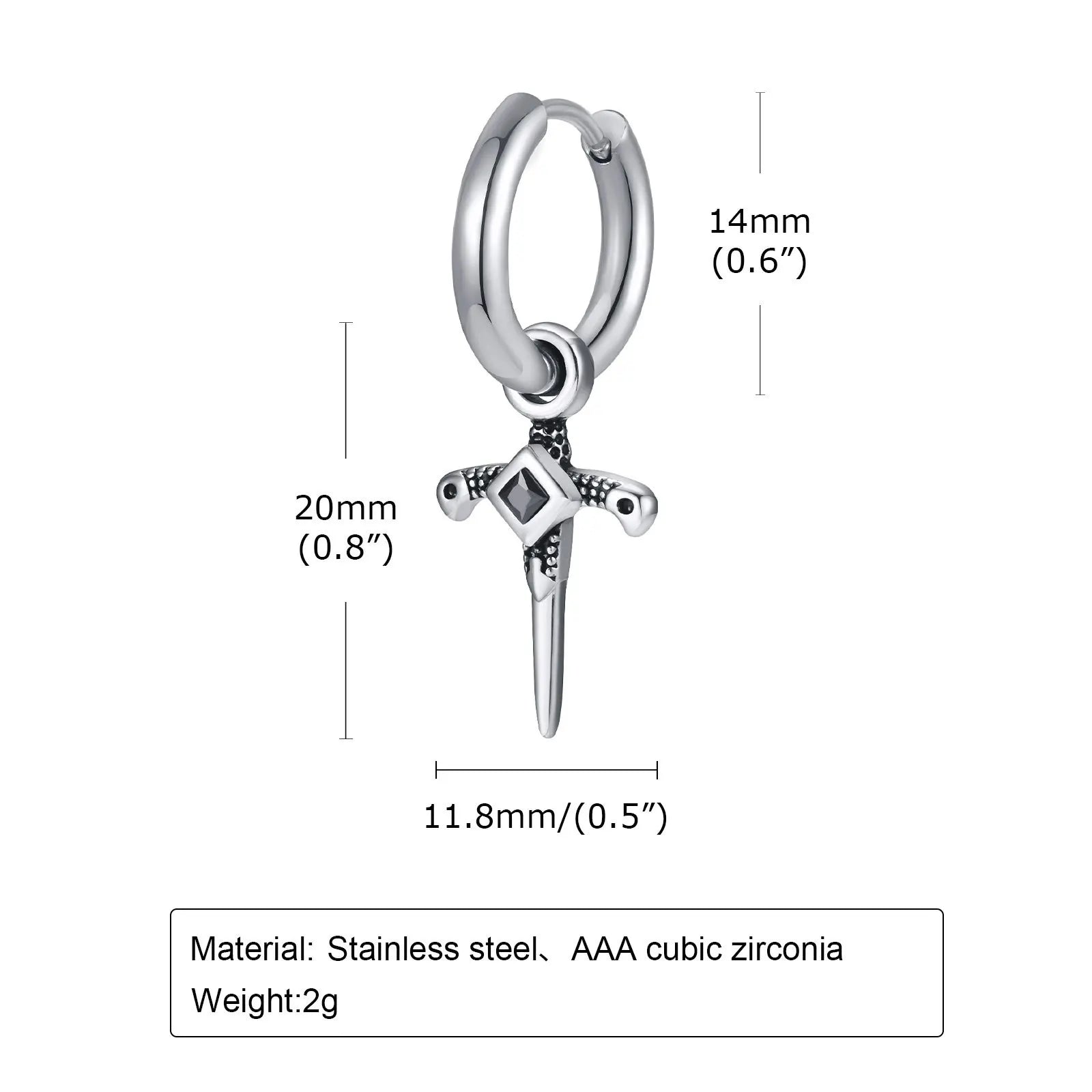 Knights Templar Earring - Stainless Steel With Black Stone - Bricks Masons
