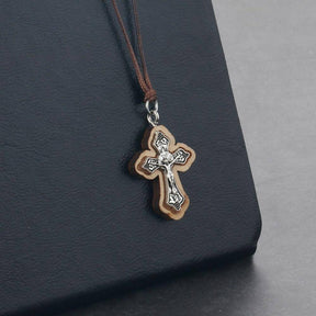 Knights Templar Necklace - Wooden Jerusalem Cross - Bricks Masons