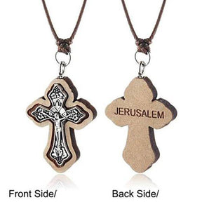 Knights Templar Necklace - Wooden Jerusalem Cross - Bricks Masons