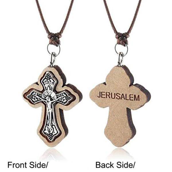 Knights Templar Necklace - Wooden Jerusalem Cross - Bricks Masons