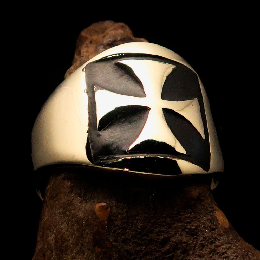 Knights Templar Ring - Black Solid Brass With Cross