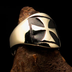 Knights Templar Ring - Black Solid Brass With Cross