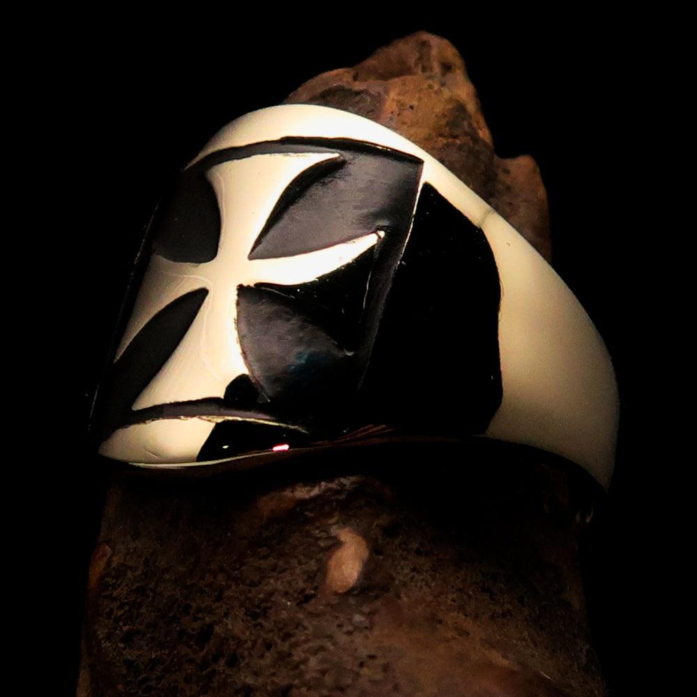 Knights Templar Ring - Black Solid Brass With Cross
