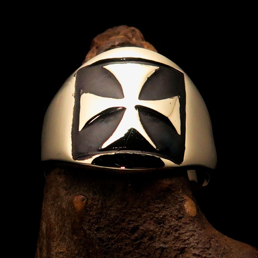 Knights Templar Ring - Black Solid Brass With Cross
