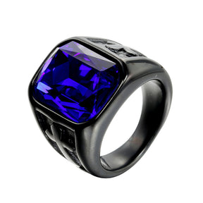 Knights Templar Commandery Ring - Black With Various Gemstones Stainless Steel Ring - Bricks Masons