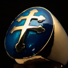 Knights Templar Ring - Blue Brass Lorraine Cross