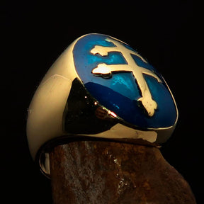 Knights Templar Ring - Blue Brass Lorraine Cross