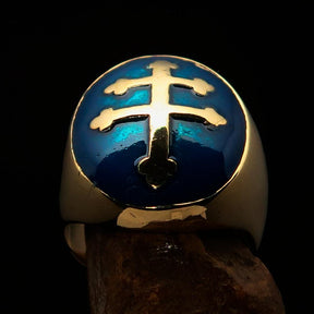 Knights Templar Ring - Blue Brass Lorraine Cross