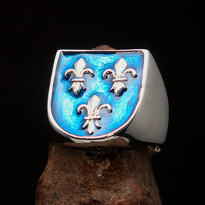 Knights Templar Ring - Blue Fleur De Lis Cross Sterling
