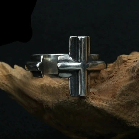 Knights Templar Ring - Cross 925 Sterling Silver Adjustable Ring - Bricks Masons