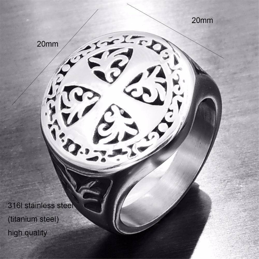Knights Templar Ring - Cross Silver Seal - Bricks Masons